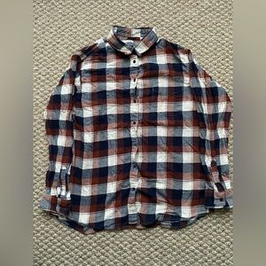 Uniqlo Womens Large Flannel Plaid Button Shirt Brown White Blue